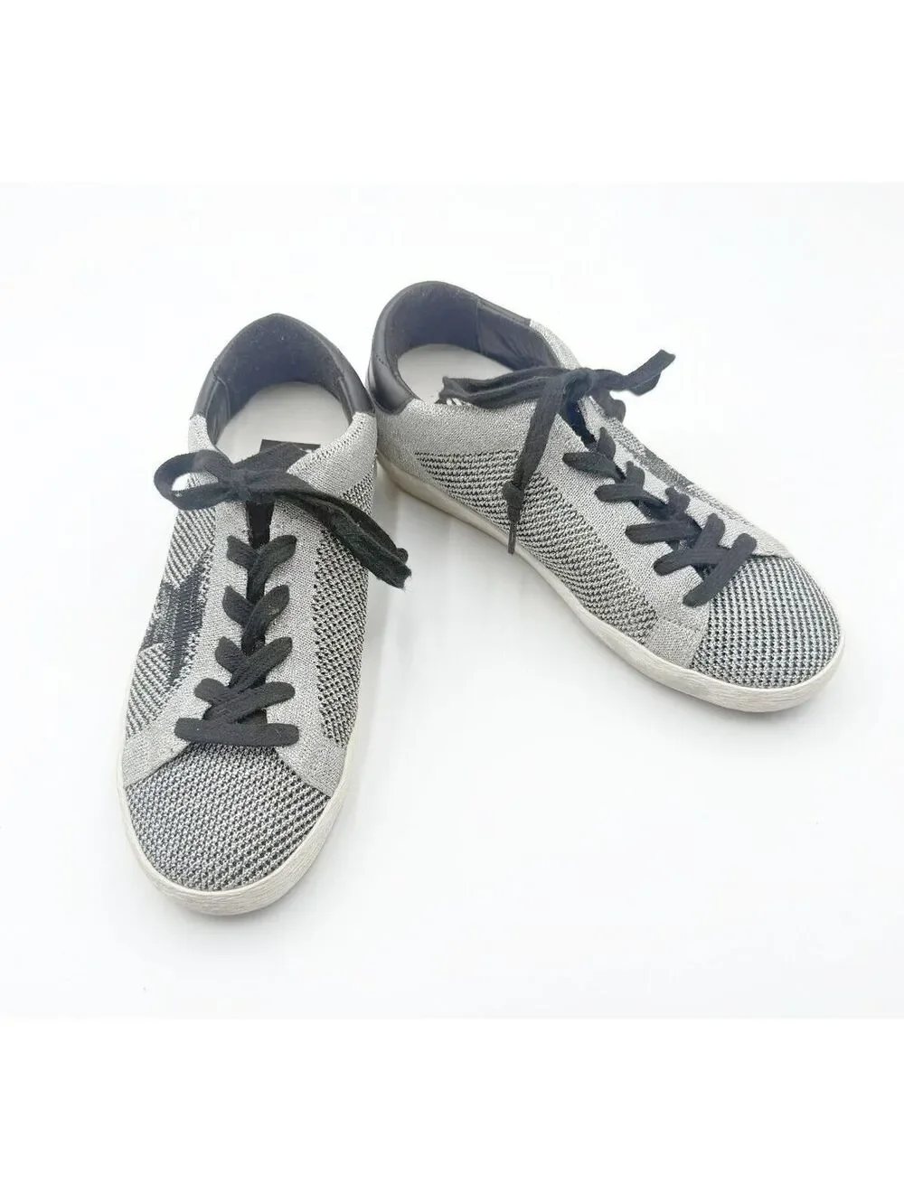 Golden Goose Superstar Silver Lurex Knitted Sneakers Black Star Low Top Size 36